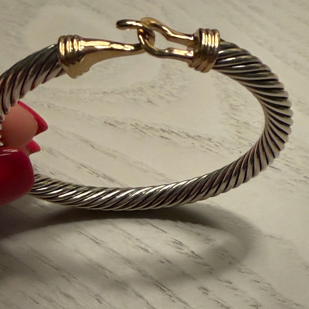 DAVID YURMAN, DAVID YURMAN 925 Silver and 14K Yellow Good Cable Bangle Bracelet - Picture 5 of 6